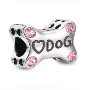 Silver and Pink Dog Bone Charm